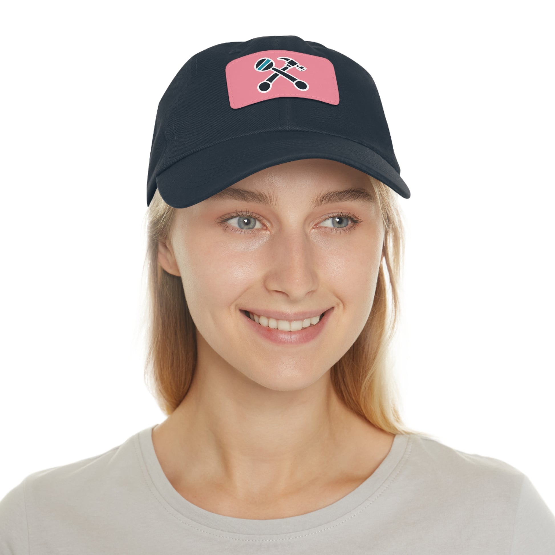 Hammer & Rattle Iconic Leather Patch Dad Hat Light Pink Grey Patch Hats