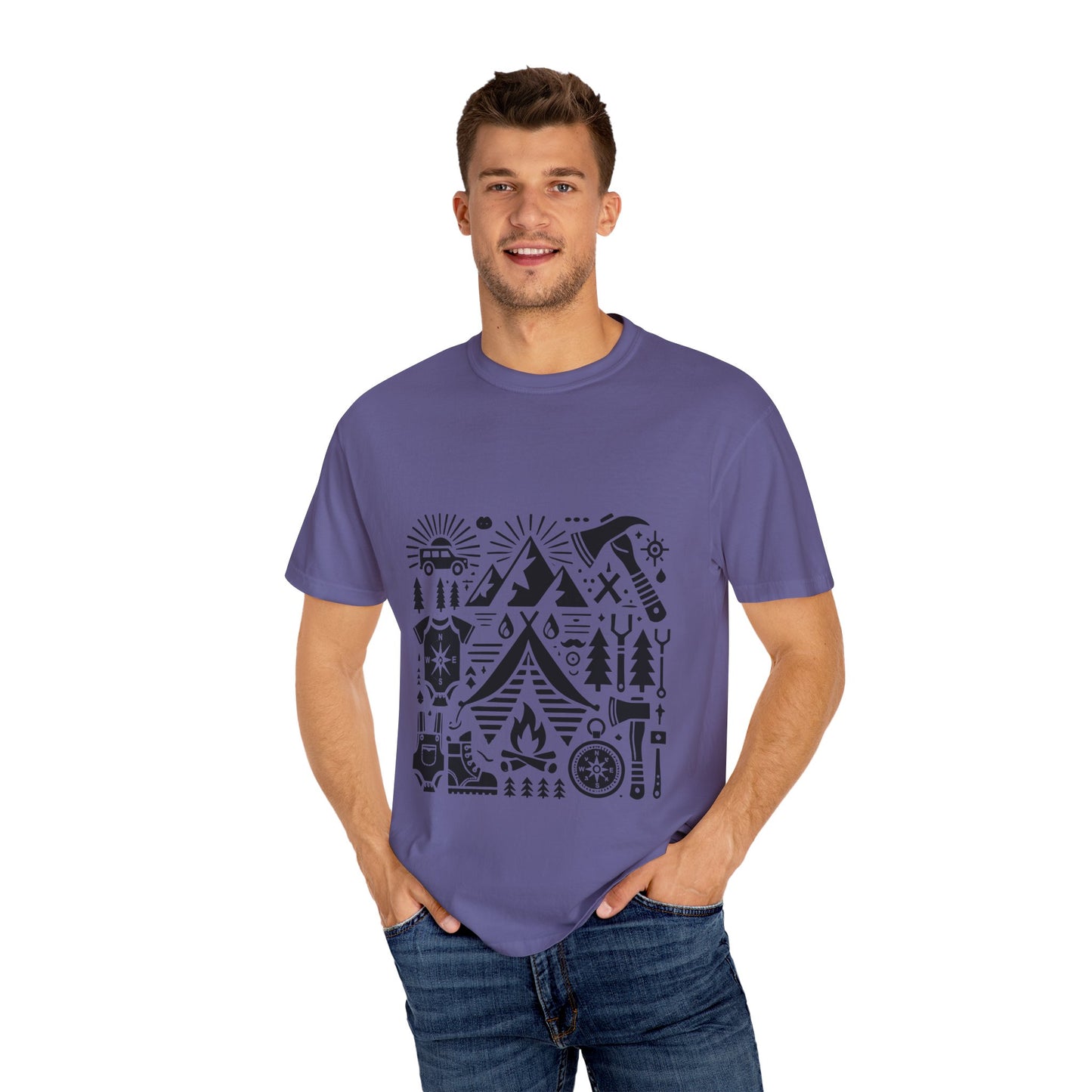 High Contrast Camping Scene T-shirt Grape T-Shirt