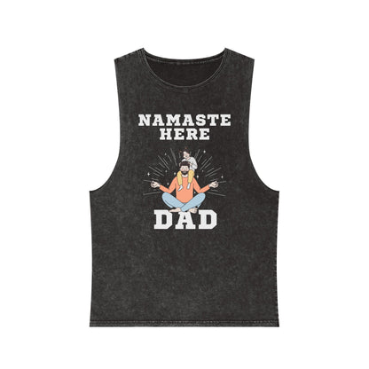 Namaste Here Dad Stonewash Tank Top Black Stone Tank Top