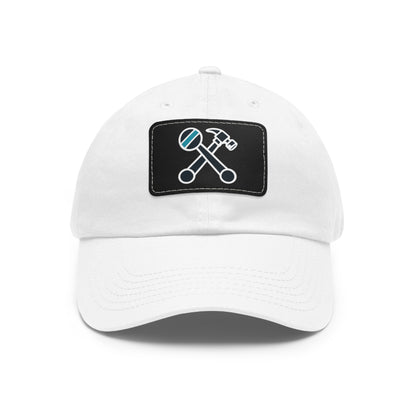 Hammer & Rattle Iconic Leather Patch Dad Hat White Black Patch Hats