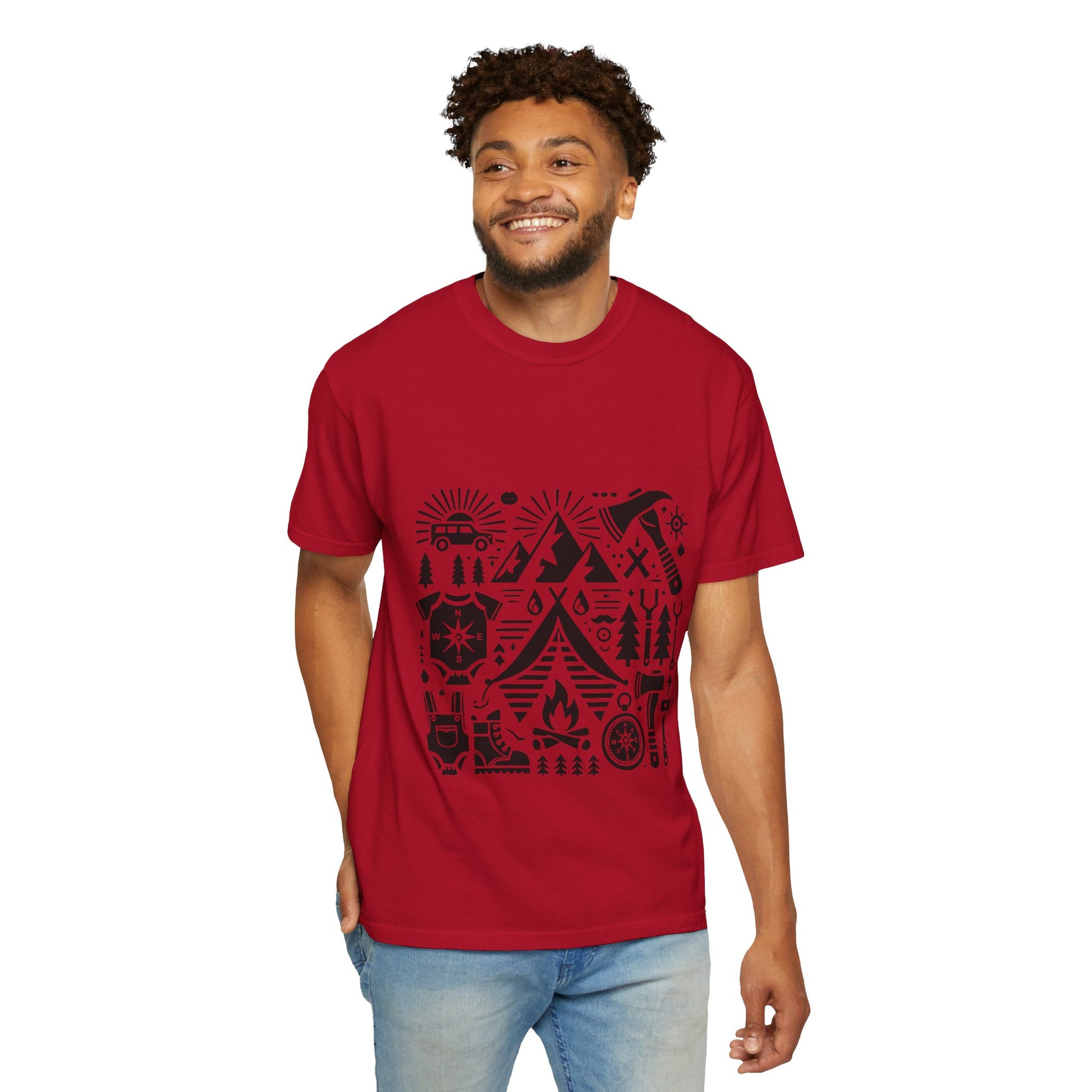 High Contrast Camping Scene T-shirt Red T-Shirt