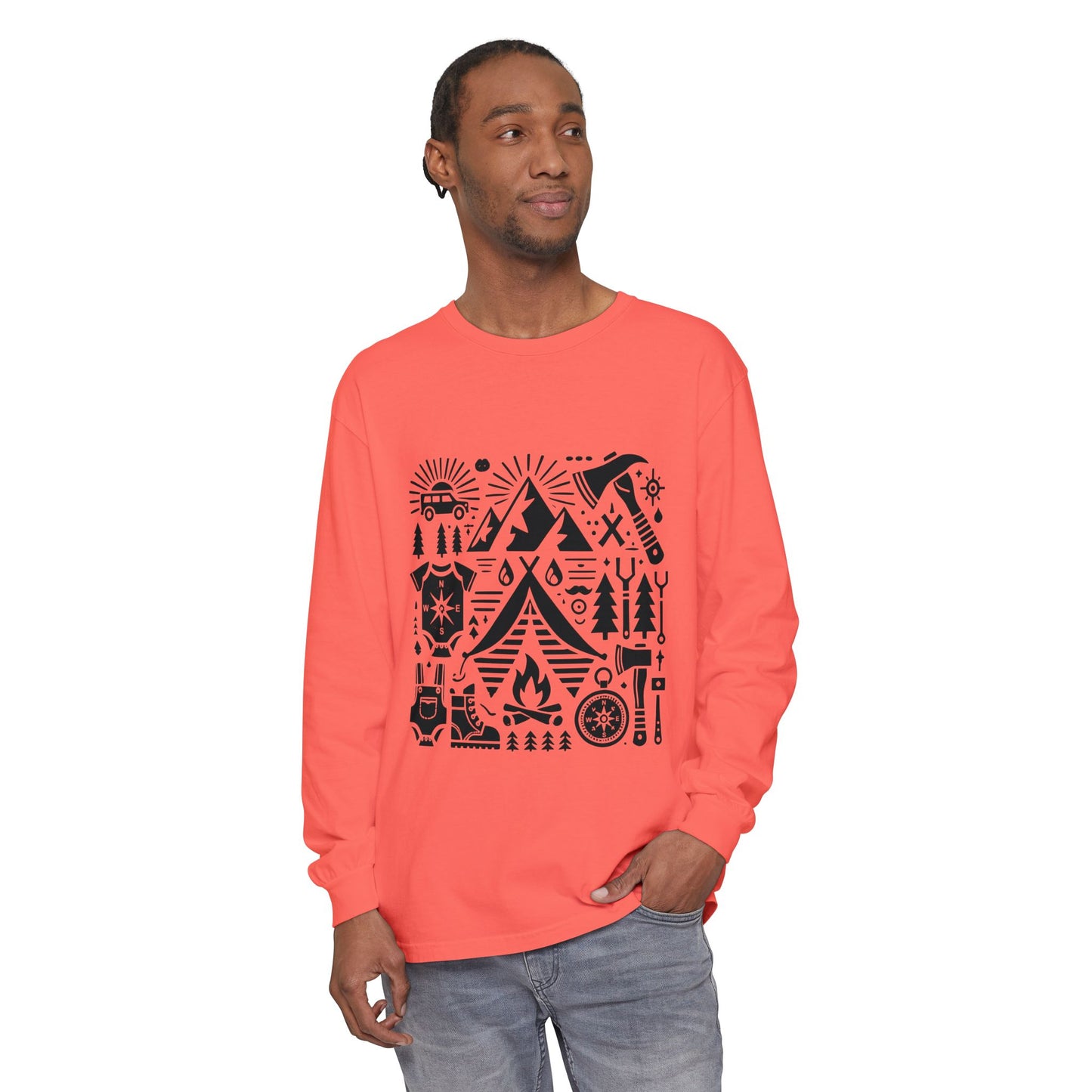 High Contrast Camping Long Sleeve Tee Brick Long-sleeve