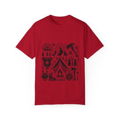 High Contrast Camping Scene T-shirt Red T-Shirt