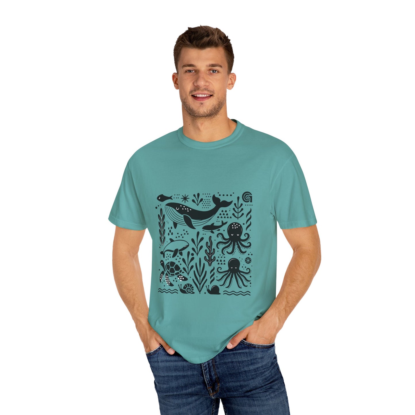 High Contrast Ocean Life Tee Seafoam T-Shirt