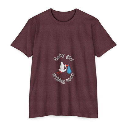 Baby Girl Coming Soon Maternity Jersey Tee Heather Maroon T-Shirt