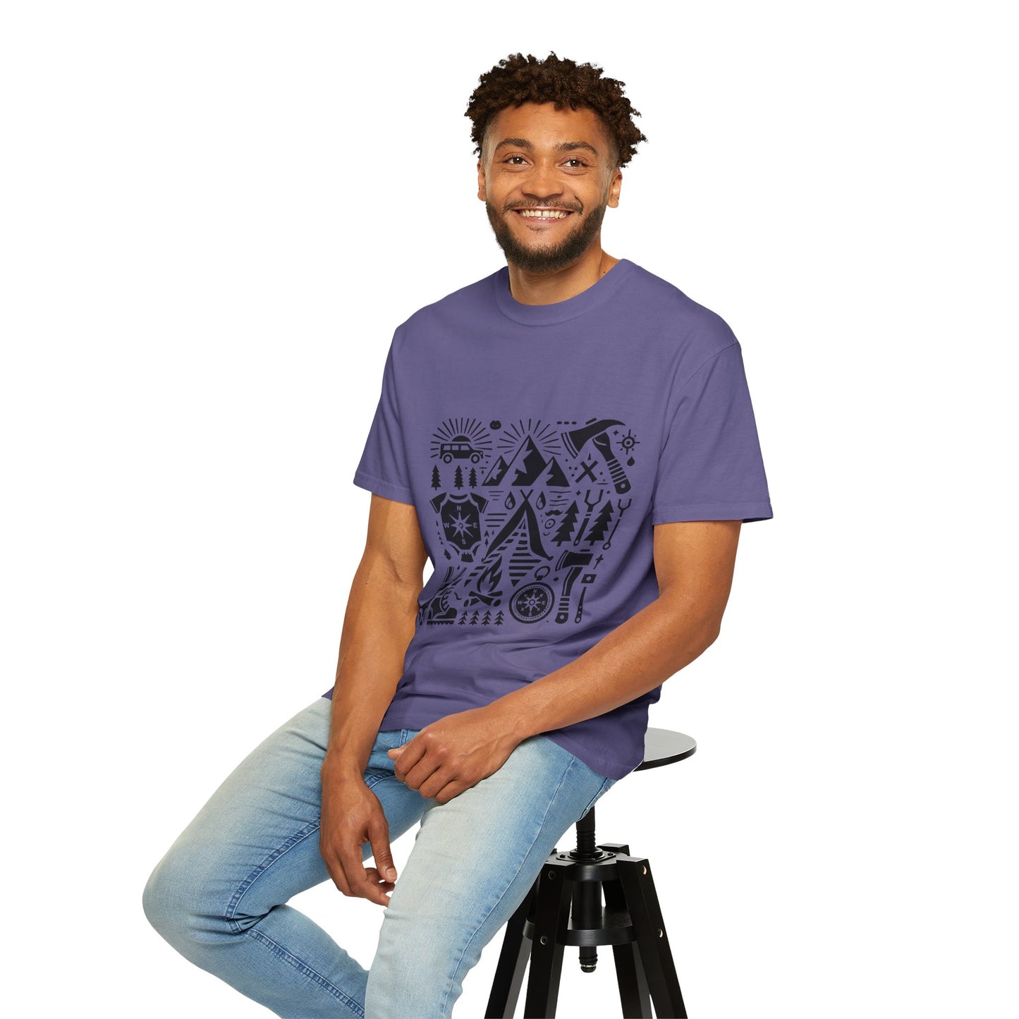 High Contrast Camping Scene T-shirt Grape T-Shirt