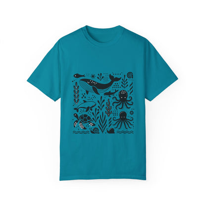 High Contrast Ocean Life Tee Topaz Blue T-Shirt