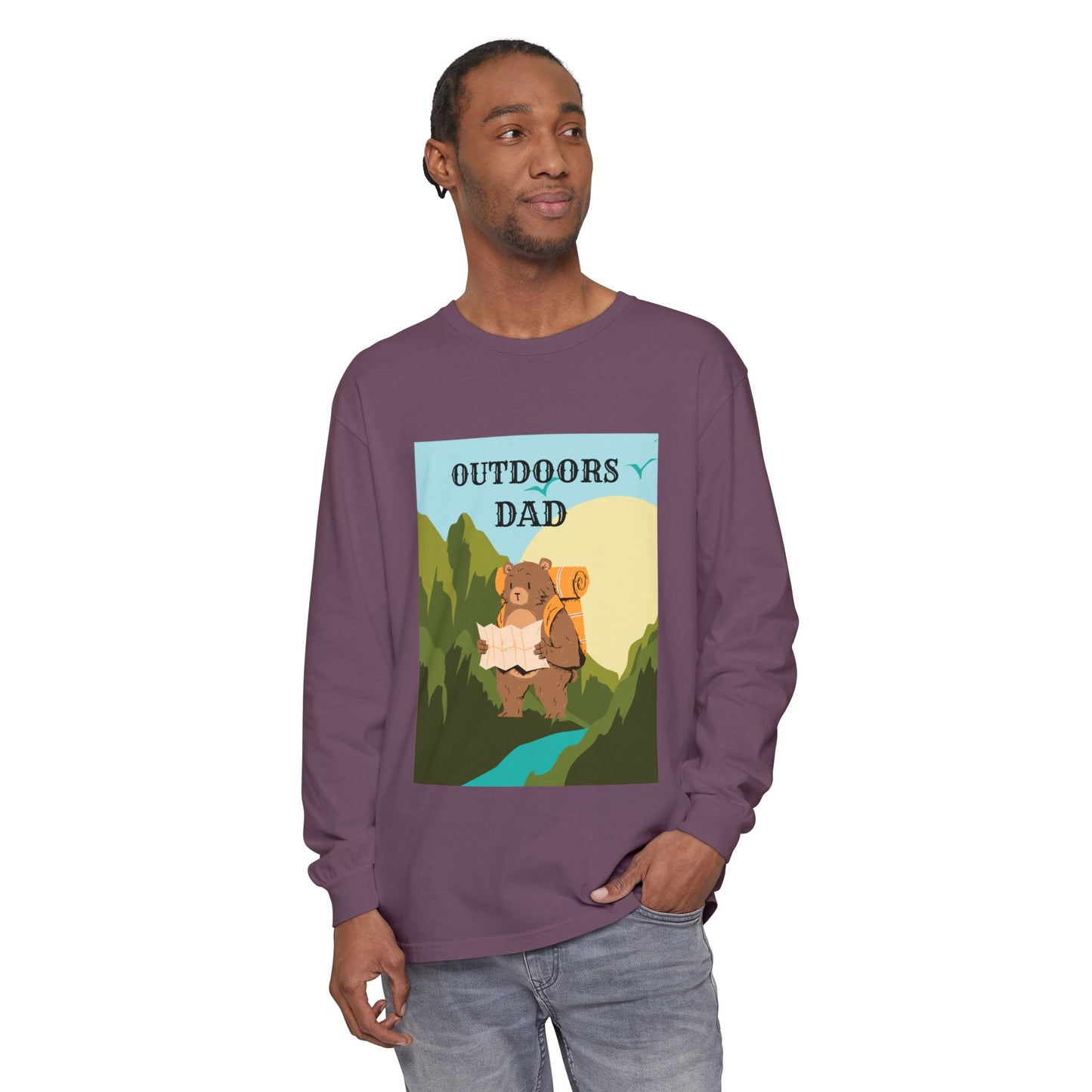 Outdoors Dad - Bear Edition Long Sleeve Tee Berry Long-sleeve