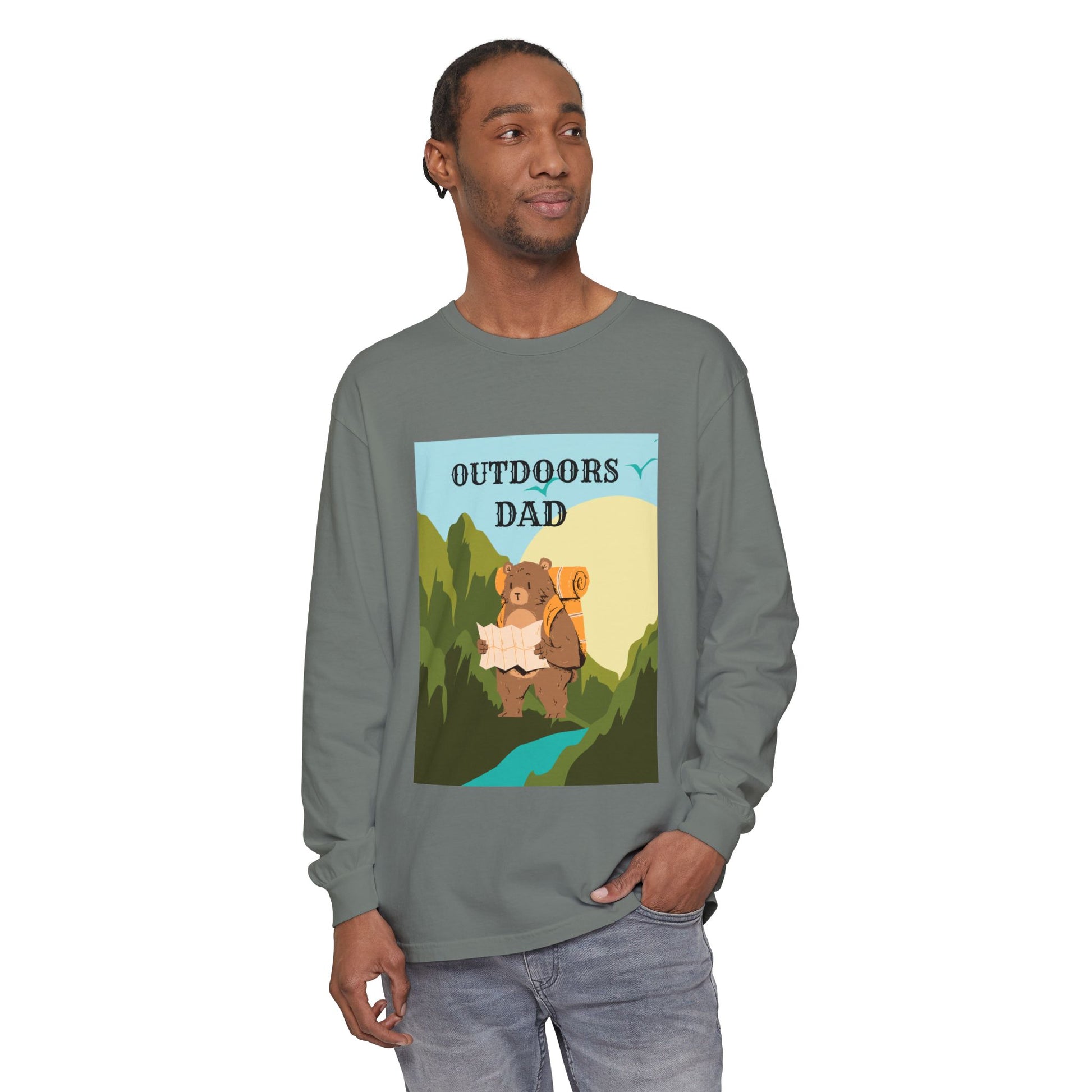 Outdoors Dad - Bear Edition Long Sleeve Tee Grey Long-sleeve