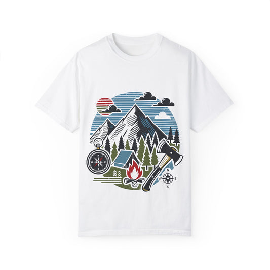 High Contrast Mountain View Camping Tee White T-Shirt