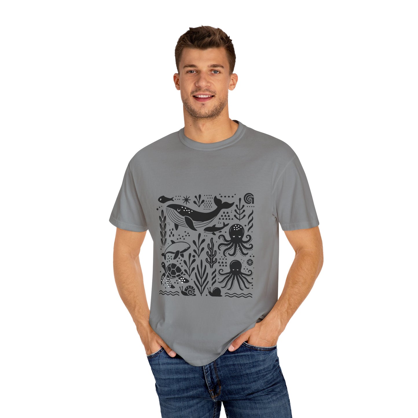 High Contrast Ocean Life Tee Granite T-Shirt