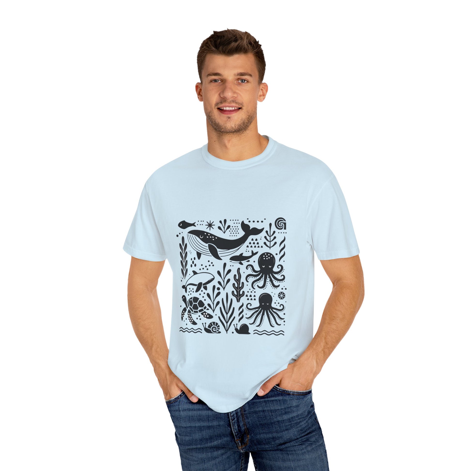 High Contrast Ocean Life Tee Chambray T-Shirt