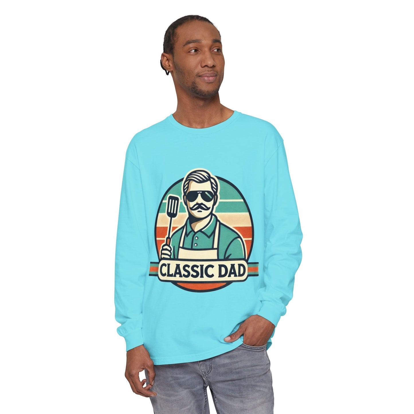 Classic Dad Garment-dyed Long Sleeve T-Shirt Lagoon Blue Long-sleeve