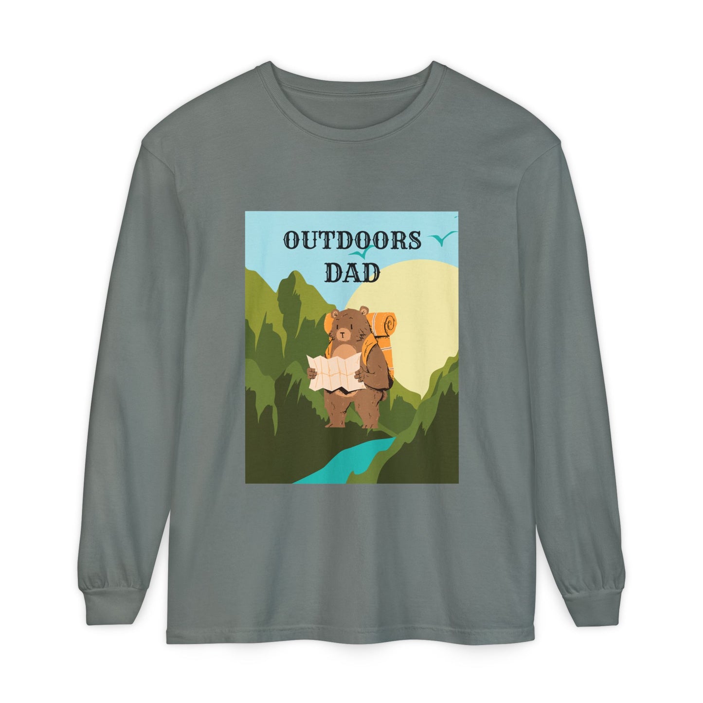 Outdoors Dad - Bear Edition Long Sleeve Tee Grey Long-sleeve