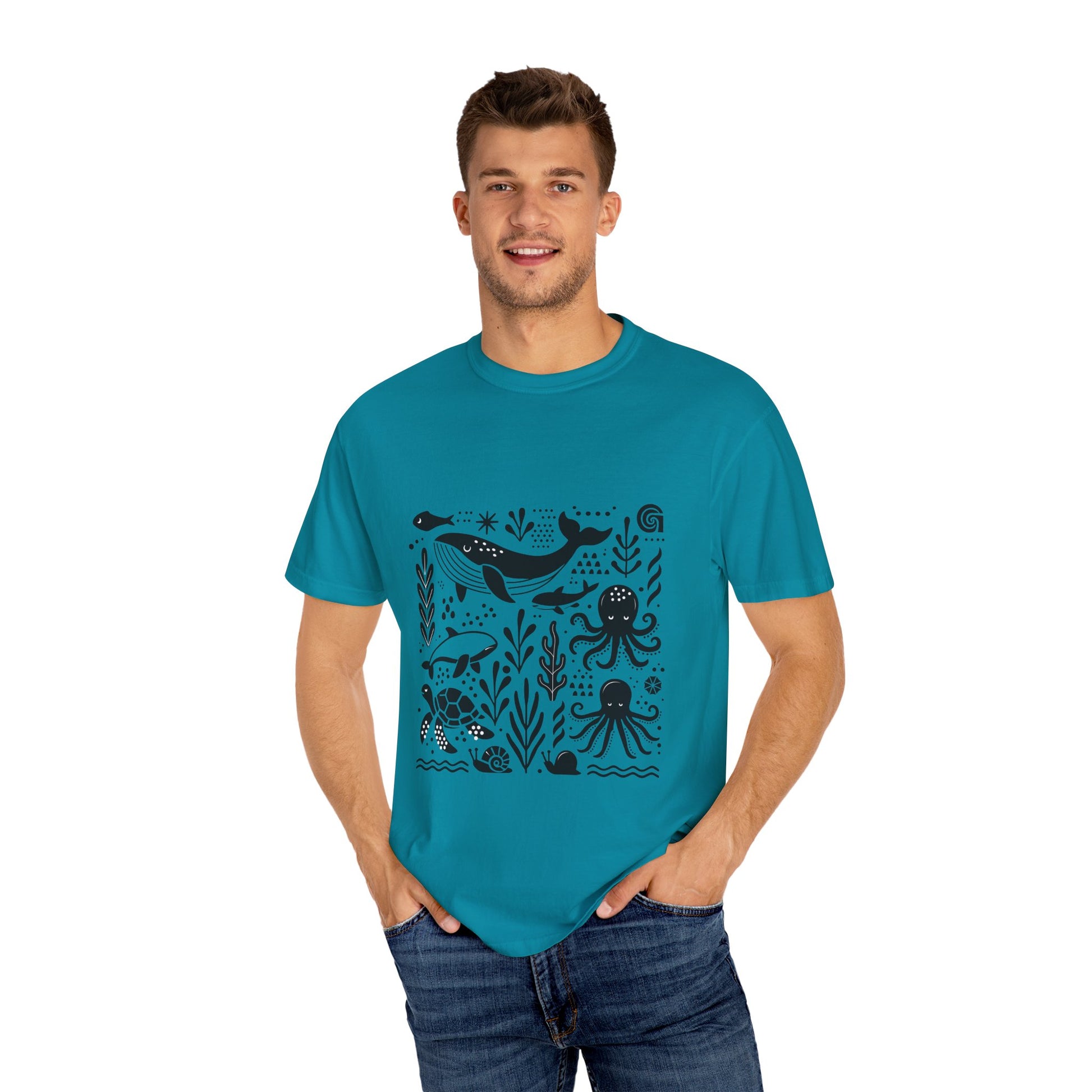 High Contrast Ocean Life Tee Topaz Blue T-Shirt