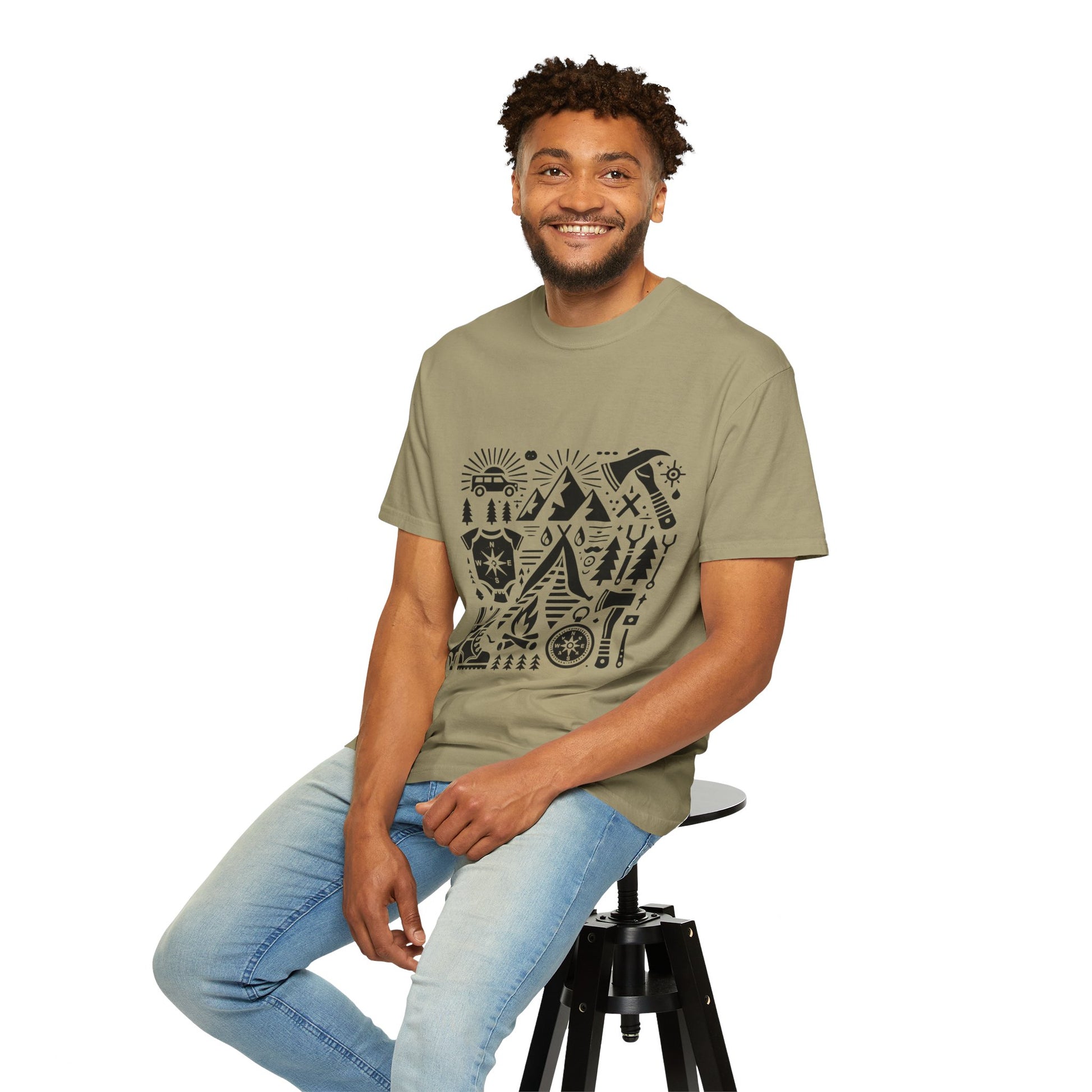 High Contrast Camping Scene T-shirt Khaki T-Shirt