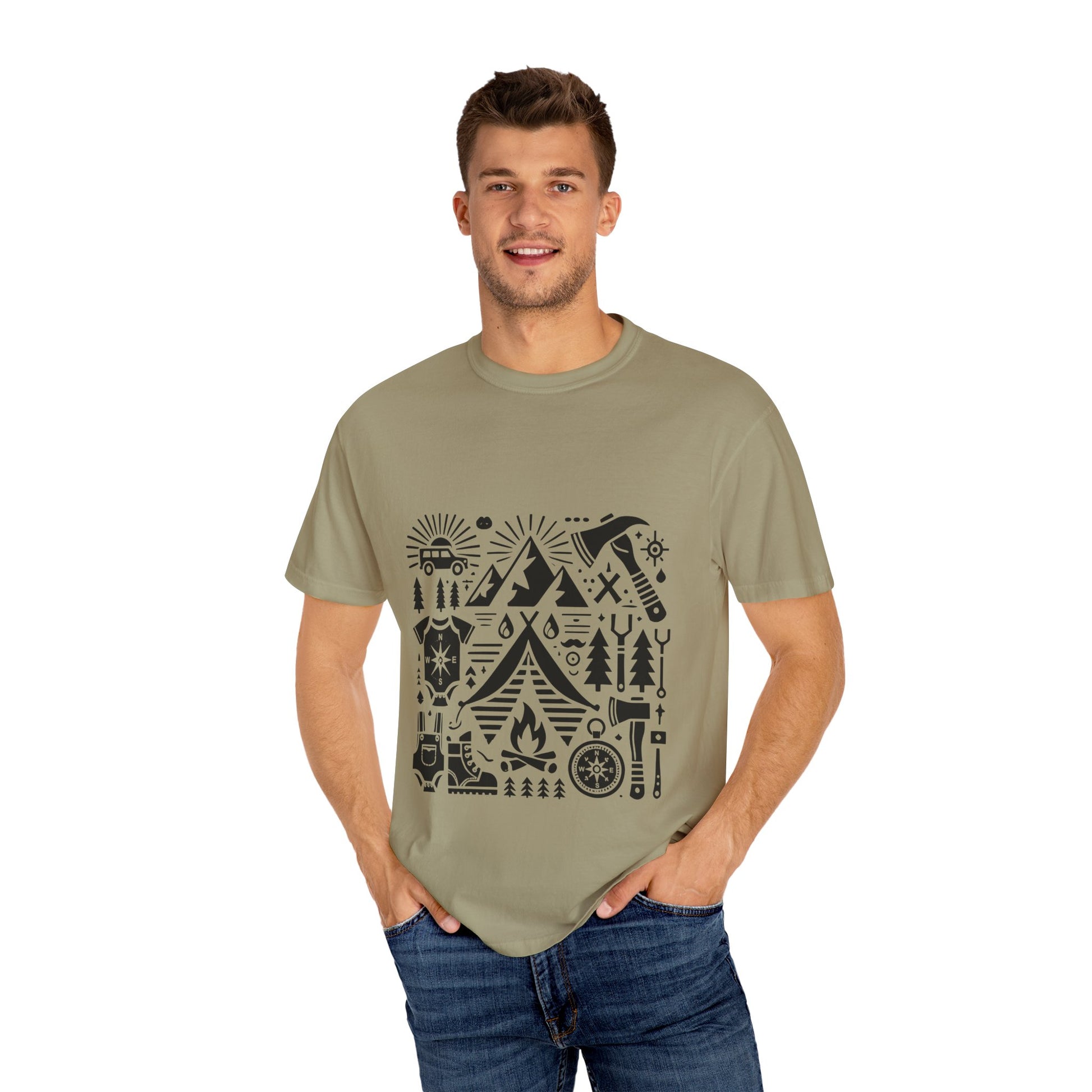 High Contrast Camping Scene T-shirt Khaki T-Shirt