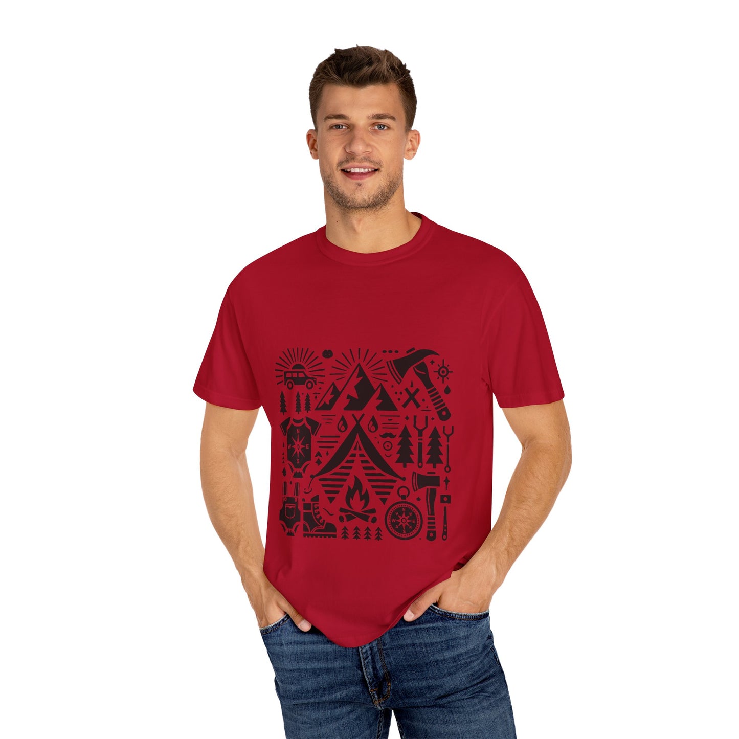 High Contrast Camping Scene T-shirt Red T-Shirt