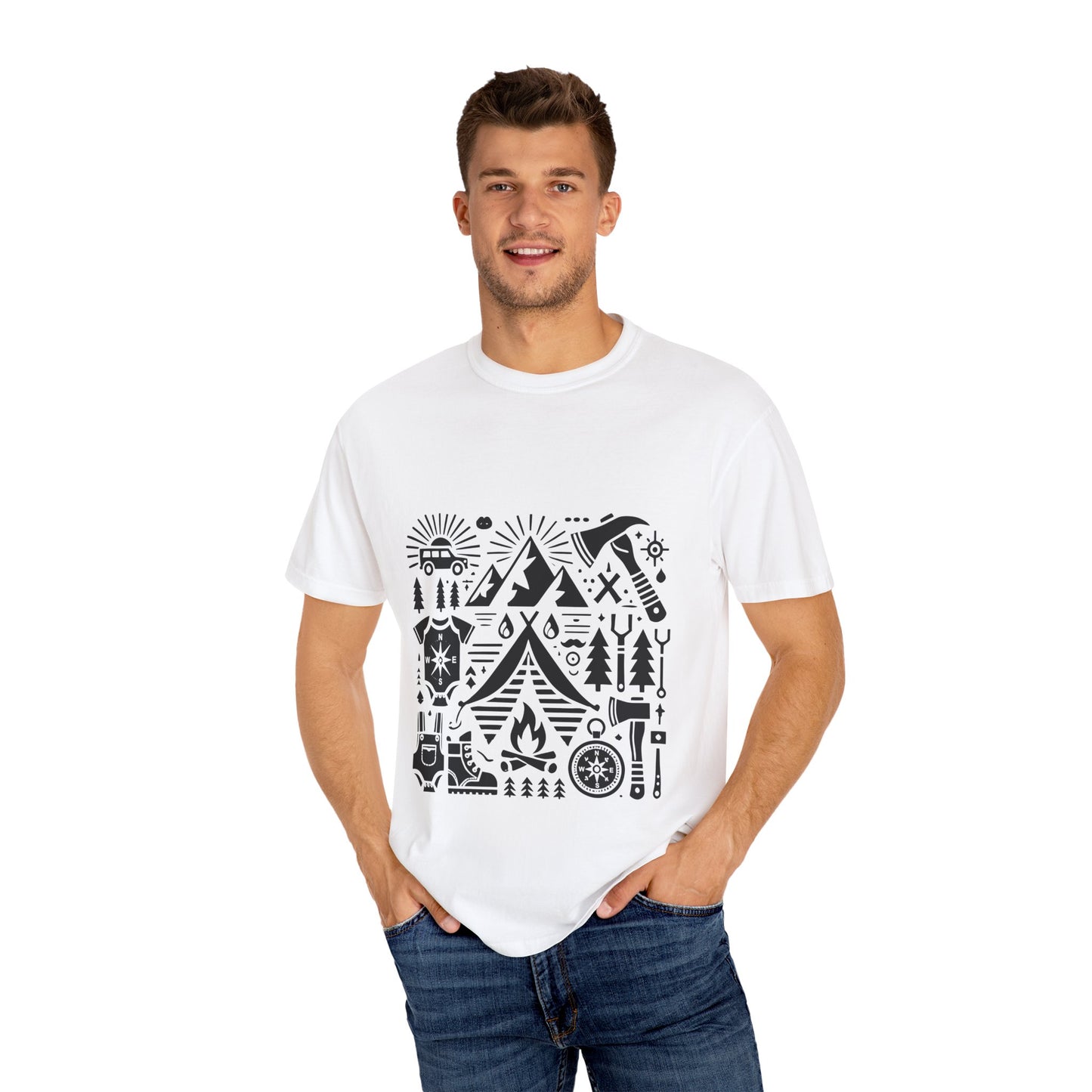 High Contrast Camping Scene T-shirt White T-Shirt